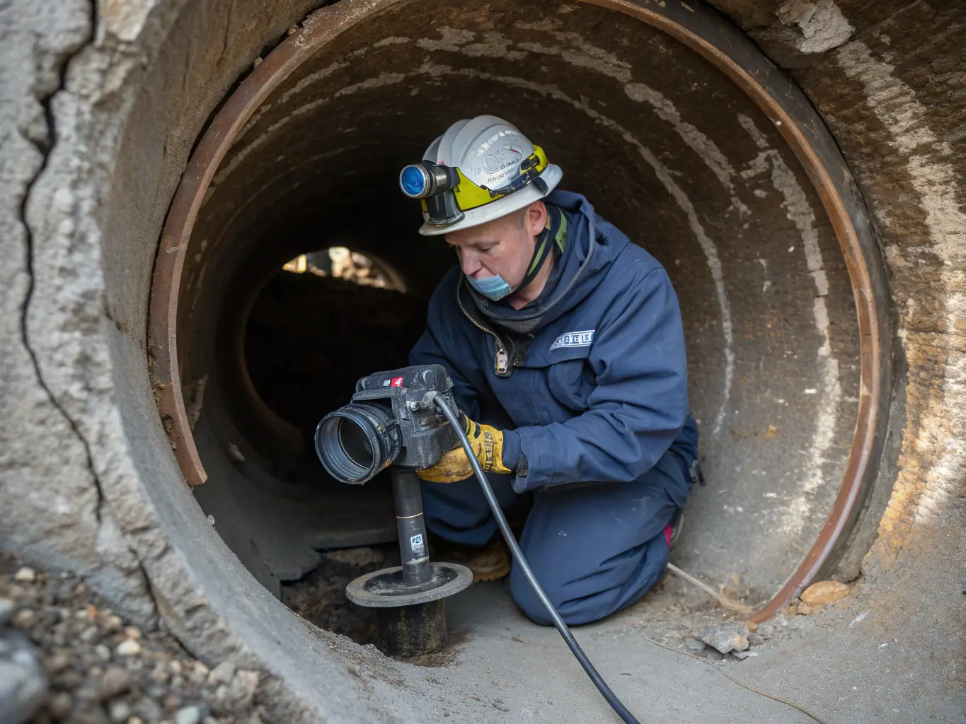 A camera inspection of a sewer line, showing the inside of the pipe and any potential problems or damage. The setting is a residential area in Nashville, TN.