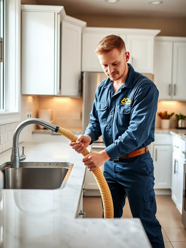 A high-resolution photo depicting a plumber expertly clearing a clogged drain in a South Nashville home, showcasing the urgency and effectiveness of emergency drain cleaning services.