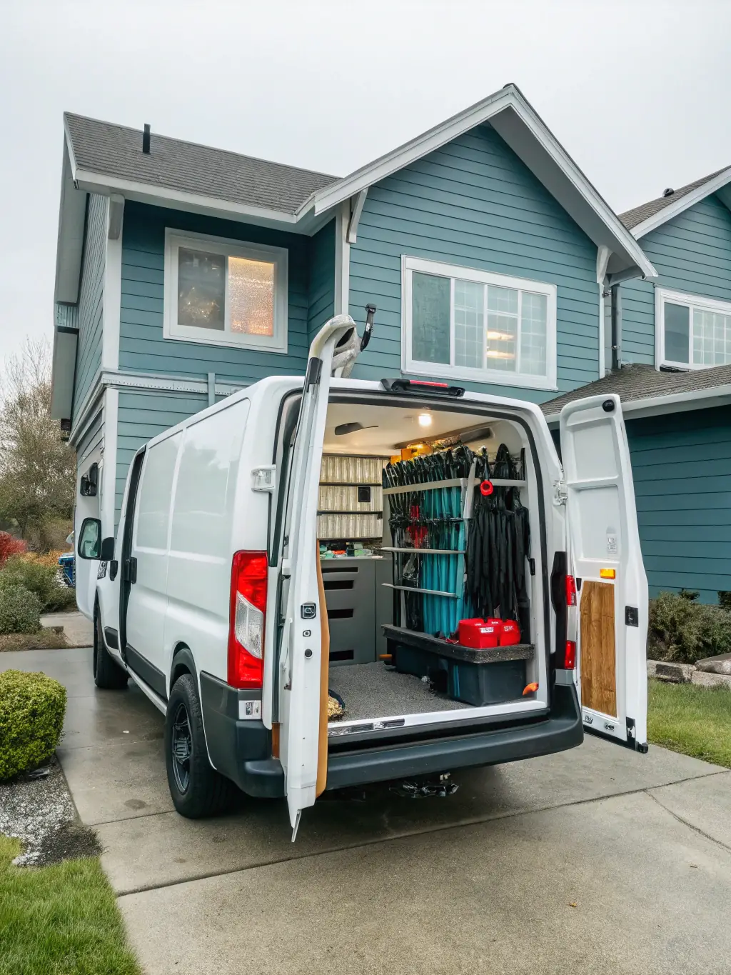 A plumber arriving at a customer's home in East Nashville in a branded van, ready to provide same-day drain cleaning service.